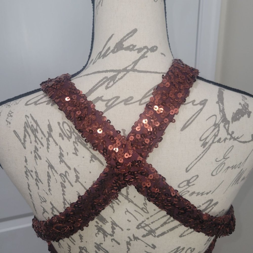 B. Darlin Sequin copper embellished split him mermaid style ball gown size 3/4 - Picture 11 of 16